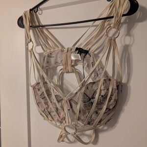 Dolls Kill Club Exx Mesh Butterfly Print Strappy Bra Top XL - NWT